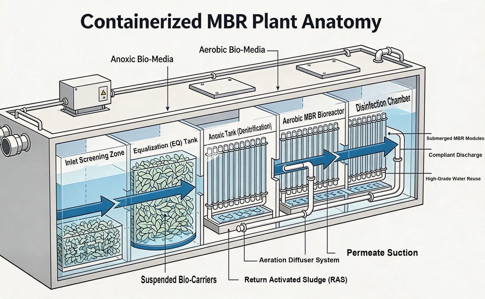 WANDONG ENVIRO Containerized MBR Sewage Plant Internal Anatomy