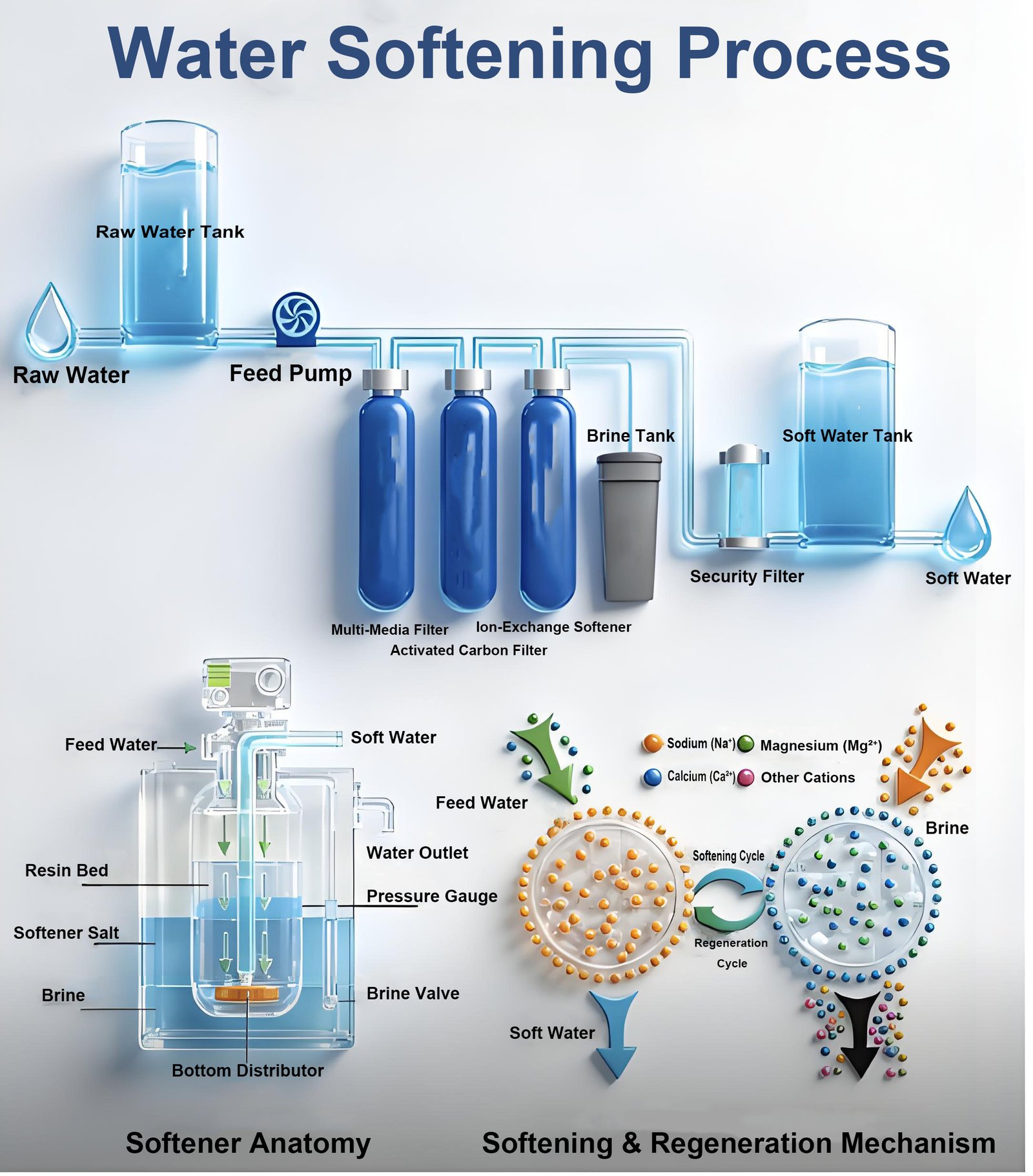 WANDONG ENVIRO Ion-Exchange Water Softening Process Diagram